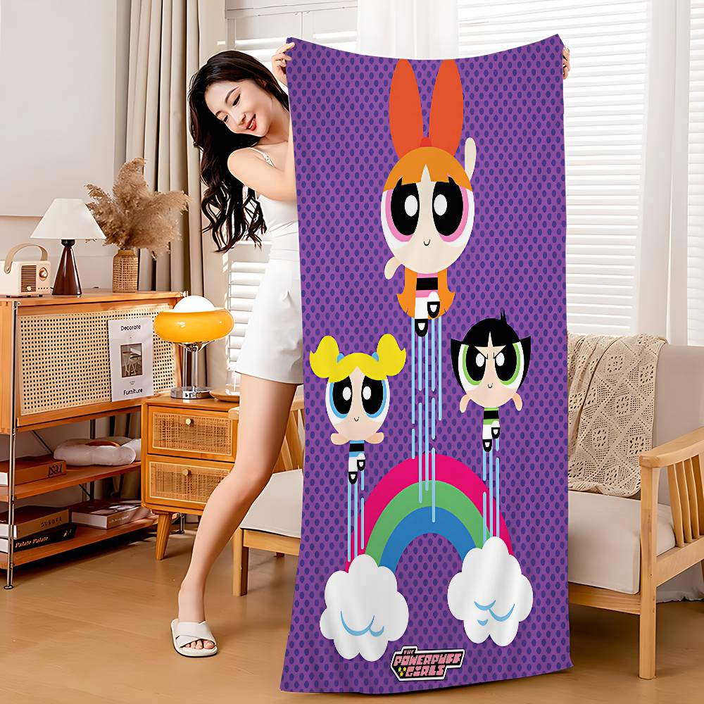 

P-Powerpuff Anime G-Girls Bath Towel Microfiber Soft Water Absorbing Breathable For Girl Kids Decorative Cartoon Beach Towel W30*H60(CM)