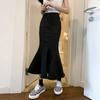 Elegant Woman Large Size Fishtail Skirt Thin Summer High Waist Ruffled Open Fork Package Hip Female Versatile Comfortable Fashion Denim Bustier Skirt