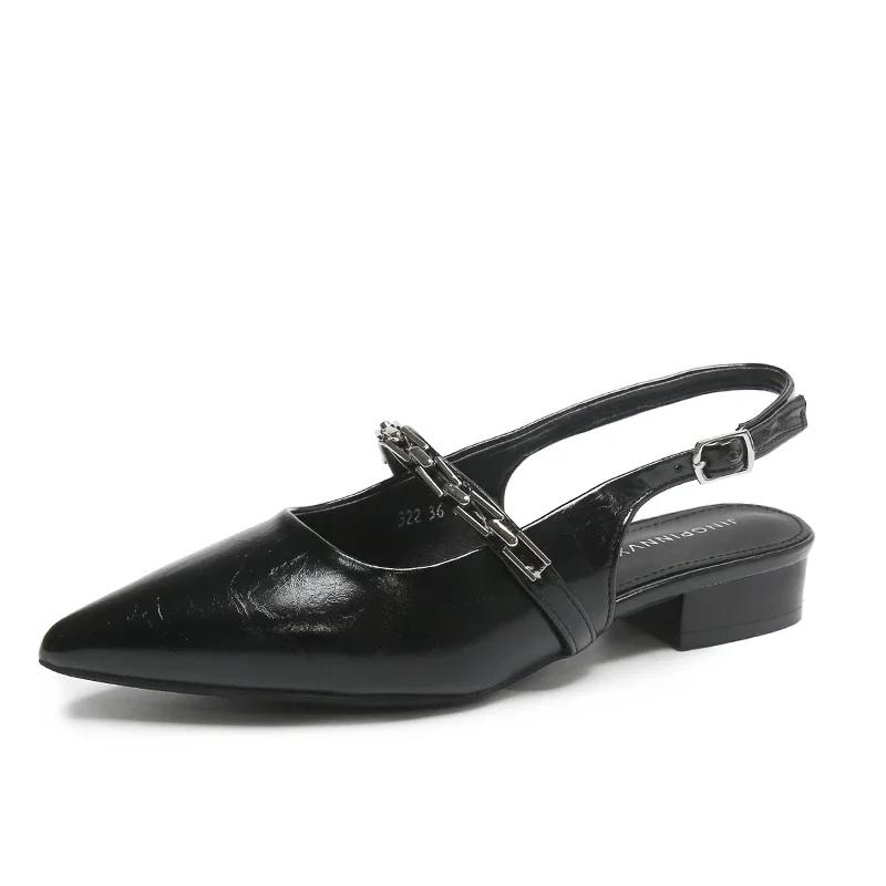 Fashion Summer Hot Selling Women's Shoes 2024 High Quality Pointed Toe Shallow Mouth Solid Color Metal Decoration Women's Toe Sandals