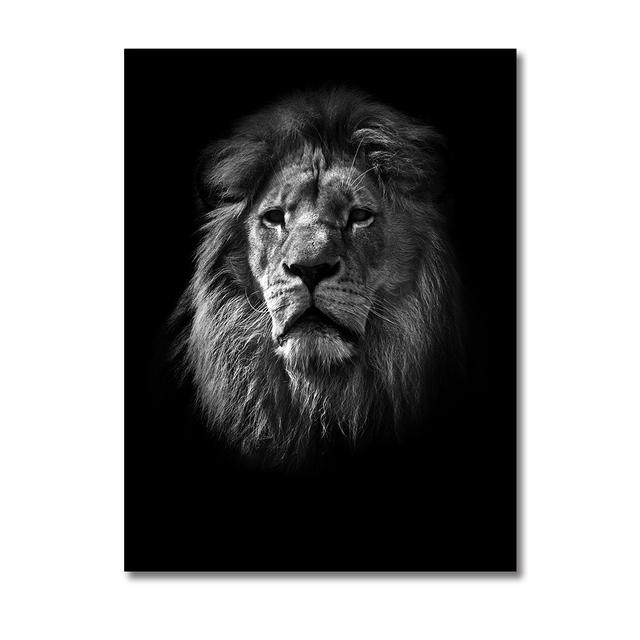 Black and White Wildlife Oil Painting, Tiger, Lion, Elephant Picture, Wall Art Poster and Printmaking Living Room