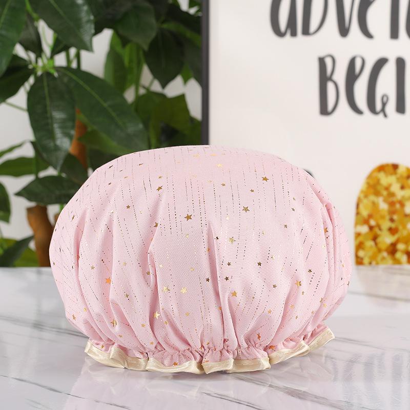 Women's Dual-Layer Waterproof Thickened Foldable Bath Cap - High-Elastic, Adult Size, Quick-Drying