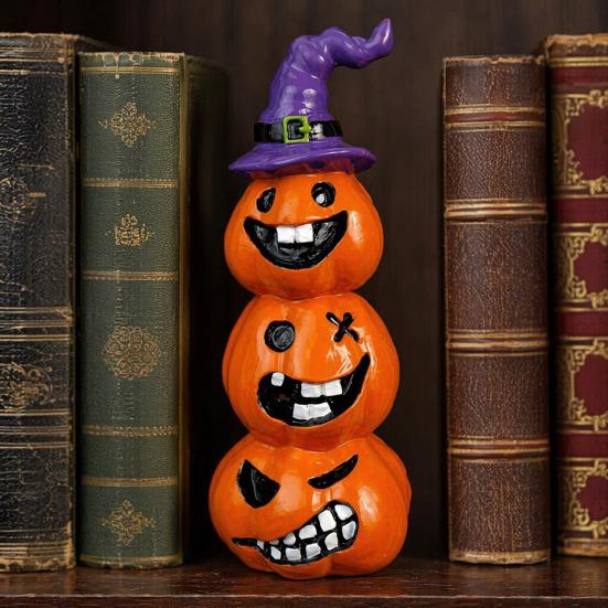 Festive Halloween Room Decor Pumpkin Statue, Resin Spooky Face Figurine for Durable Art Indoor Tabletop, Tiered Tray, Party, Home Hand Painted Crafts