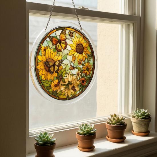 Akrylové puzzle Suncatcher Barevné kočky Motýli Květiny Závěsná ozdoba na okno Styl vitráže DIY sada Suncatcher pro dospělé