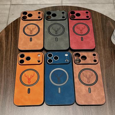 Luxus-Wildlederhülle für Apple 16 Pro Max & 17 Pro - Elch-Magnetschutz