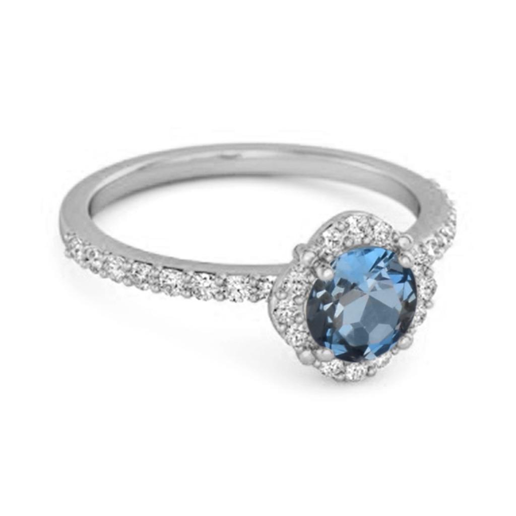 London Blue Topaz Floral Halo Pave Ring - 925 Sterling Silver
