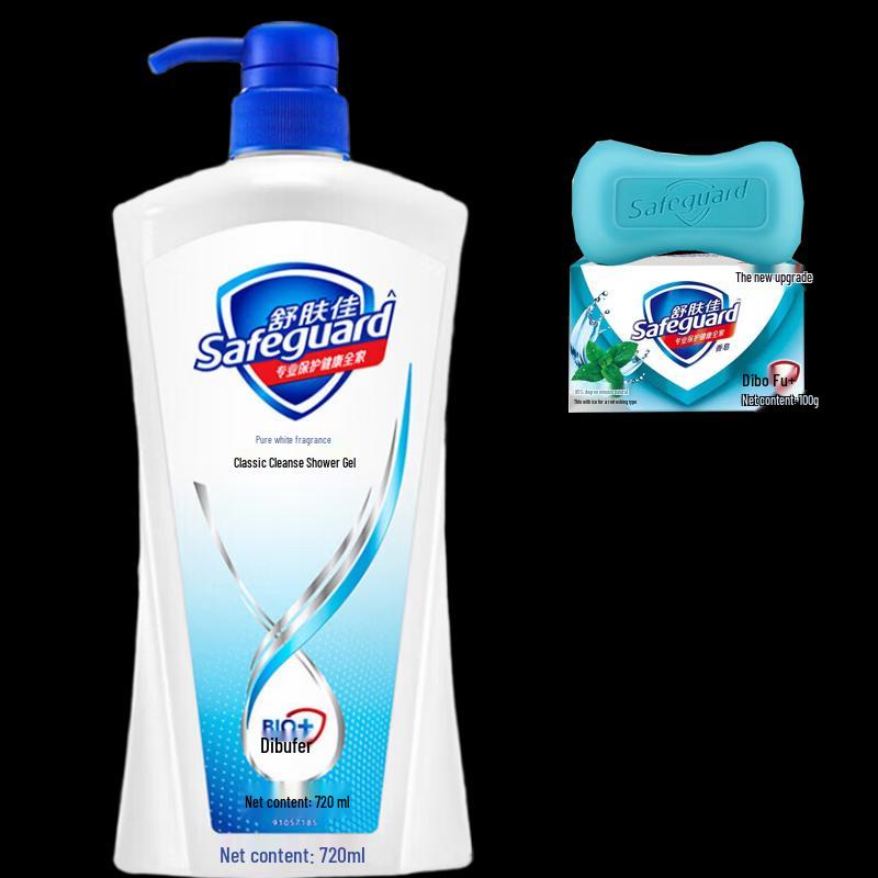 Safeguard Pure White Fragrance Body Wash 720g + Peppermint Soap 100g Set