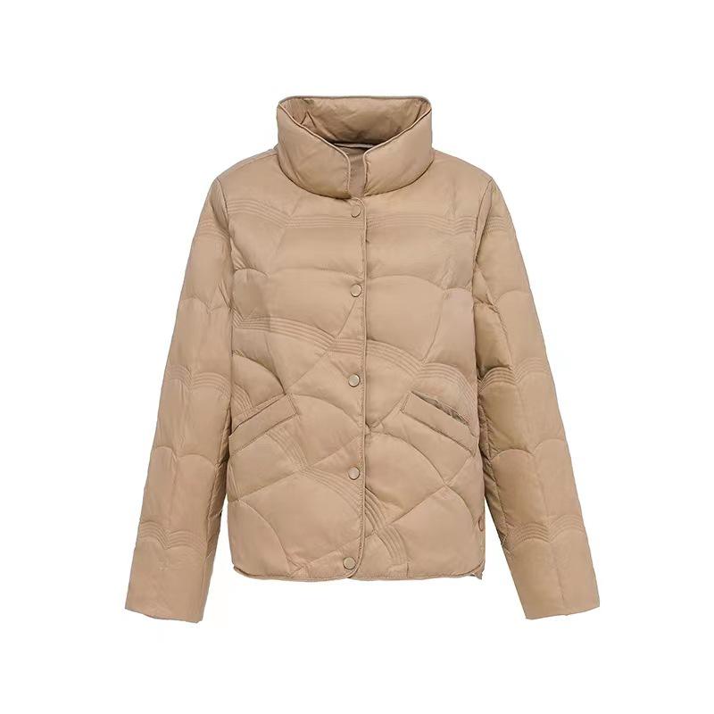 2024 Women's Winter Stand-Up Collar Plaid Down Jacket – Short, Stylish, Solid Color White Duck Down Outerwear