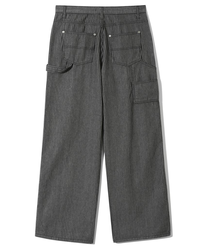 BASEMOMENT Double Knee Carpenter Stripe Denim Pants Black