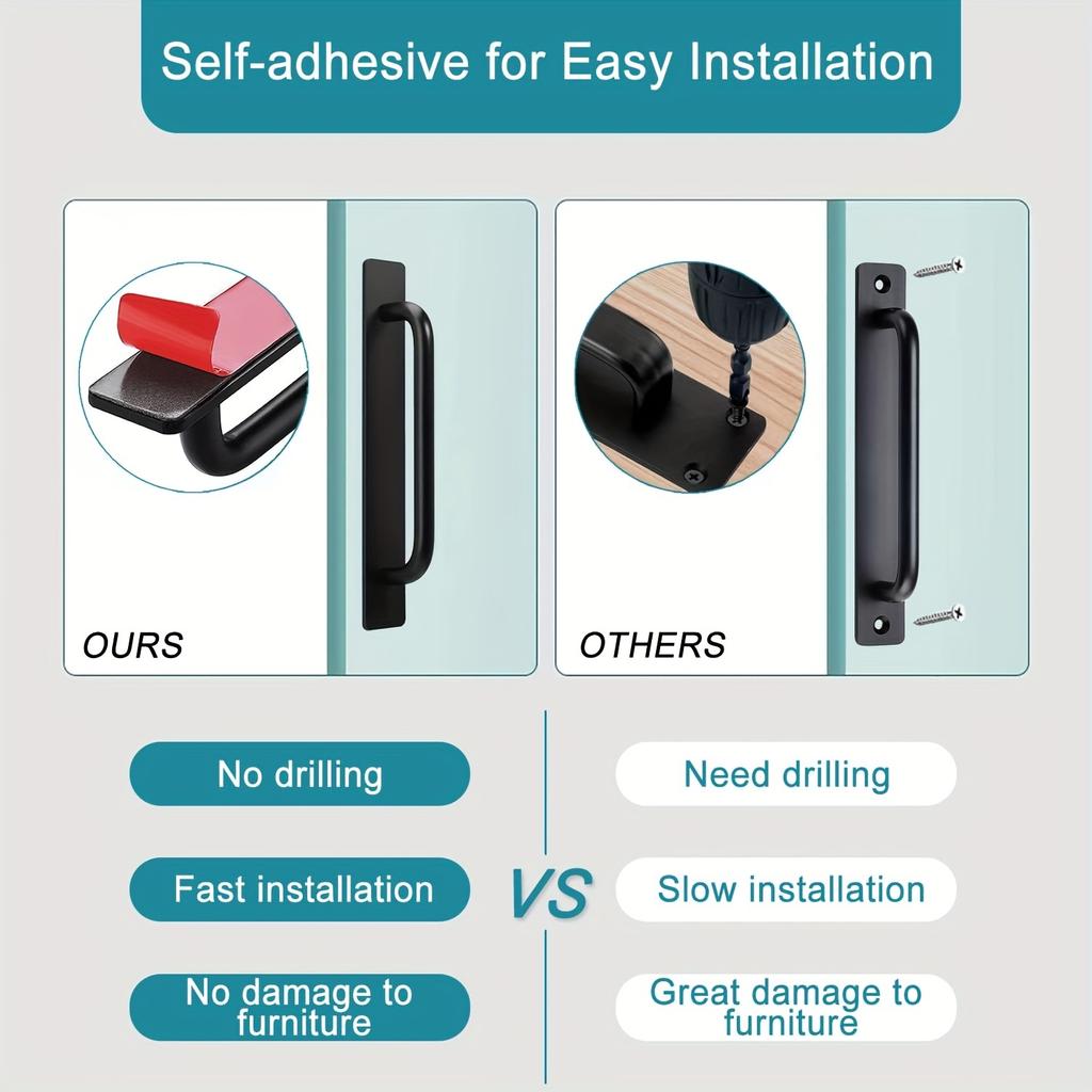 Samolepící okamžitá tahače zásuvek skříněk – 5,8palcová nerezová lepicí madla dveří, design bez vrtání