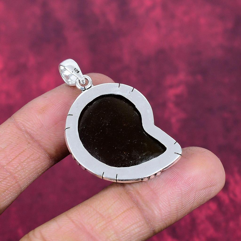 Blauer Ammonit Fossil Handgefertigter Silberanhänger, 925 Sterlingsilber Boho Anhänger, Schöner Rutil Edelstein Anhänger Geschenk für die Liebe