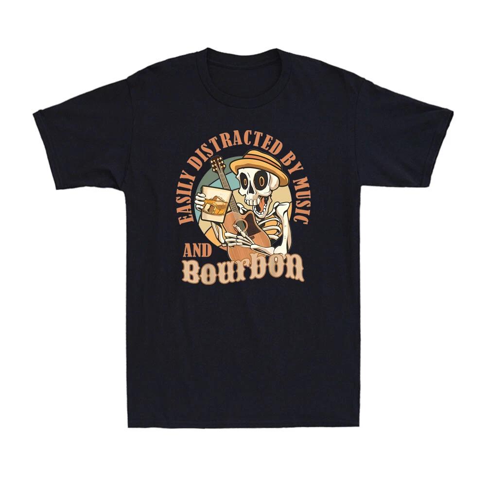 Easily Distracted By Music And Bourbon Funny Bourbon Drinking Men s T-Shirt L