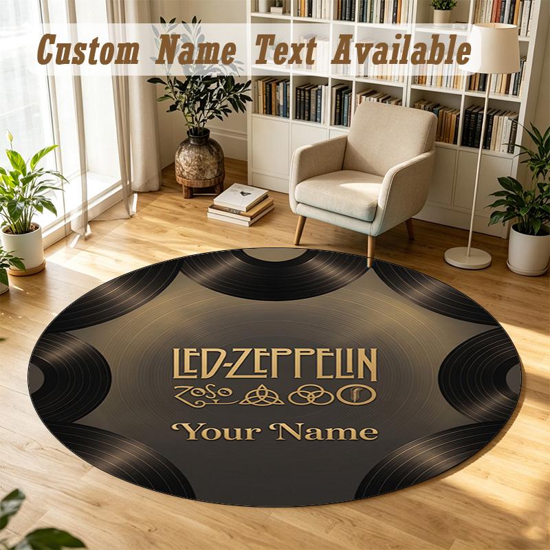 Round Rug Custom NameLed Zeppelin Pattern Non Slip Carpet Home Floor Decor