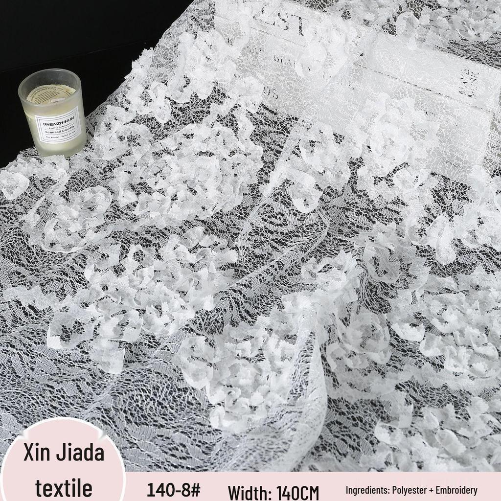 French 3D Petal Embroidery Lace Fabric for Wedding and Evening Gowns