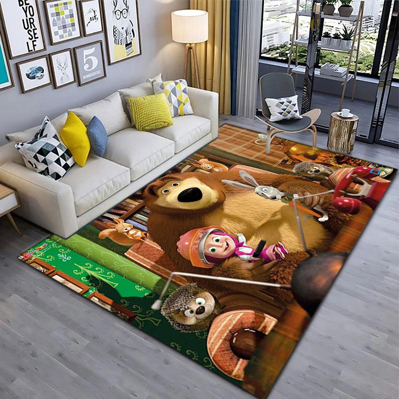 Russian animation Masha and the Bear Fairy Tale Cartoon Carpet Soft Home Living Room Bedroom Door Mat Outdoor Picnic Ground Mat rug T6