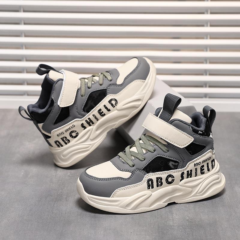 Children's autumn and winter school high-top sports shoes 2025 boys' velvet thermal shoes medium and older children's girls' outdoor sports shoes