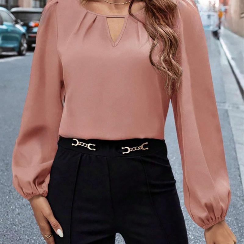 Женский атласный плиссированный топ с длинным рукавом из шелка M розовый