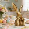 Easter Bunny Figurine Golden Statue Cute Bunny Holding Resin Rabbit Face Tabletop Ornament