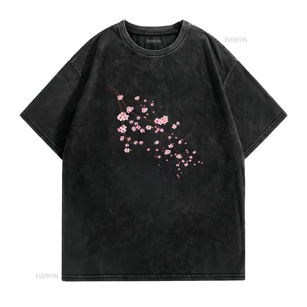 Cherry Blossom T Shirt Sakura Womens Flower for Women Floral Her Spring vintage Washed Top For Everyday Wear Stylish Slightly