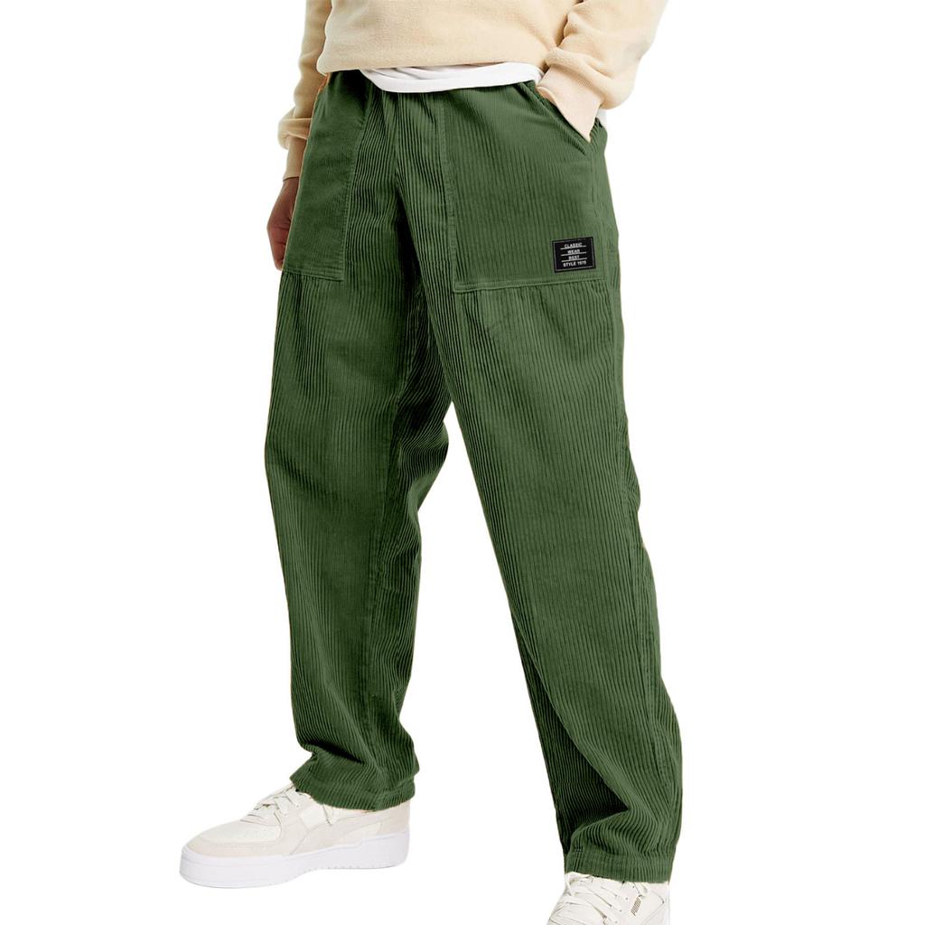 Men Baggy Loose Fit Casual Straight Leg Uncuffed Cargo Sweatpants Fall Winter Velvet Long Trousers