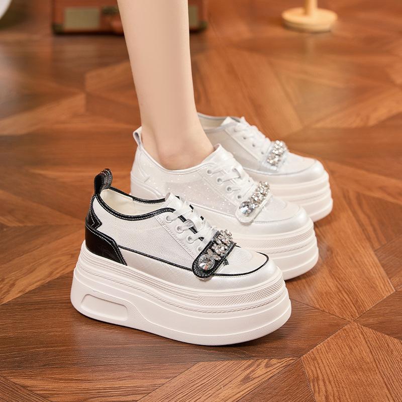 Little white shoes women's 2025 summer new thick-soled muffin shoes inner height increase women's shoes breathable hollow casual sports net shoes