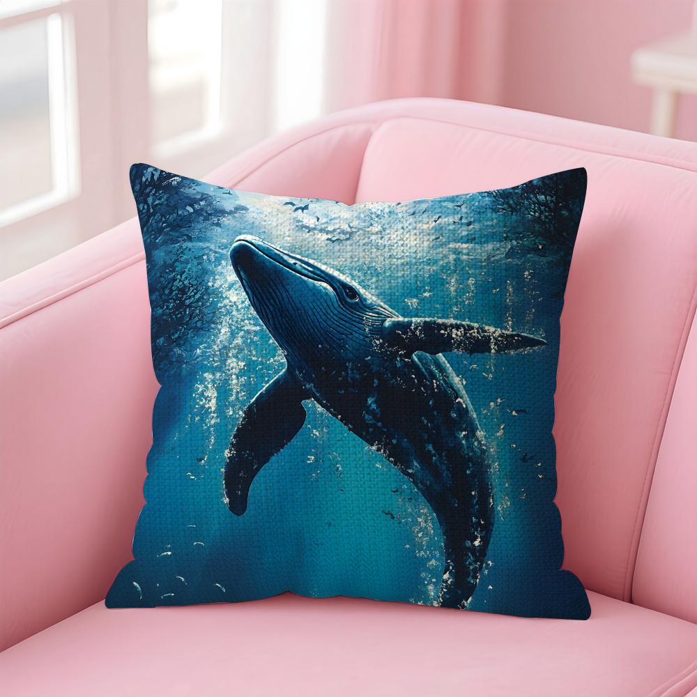 Whale Fashion Cushion Cover Natural Linen Pillow Case DoubleSided Print Decorative Sofa Pillowcase Home Decor Gift