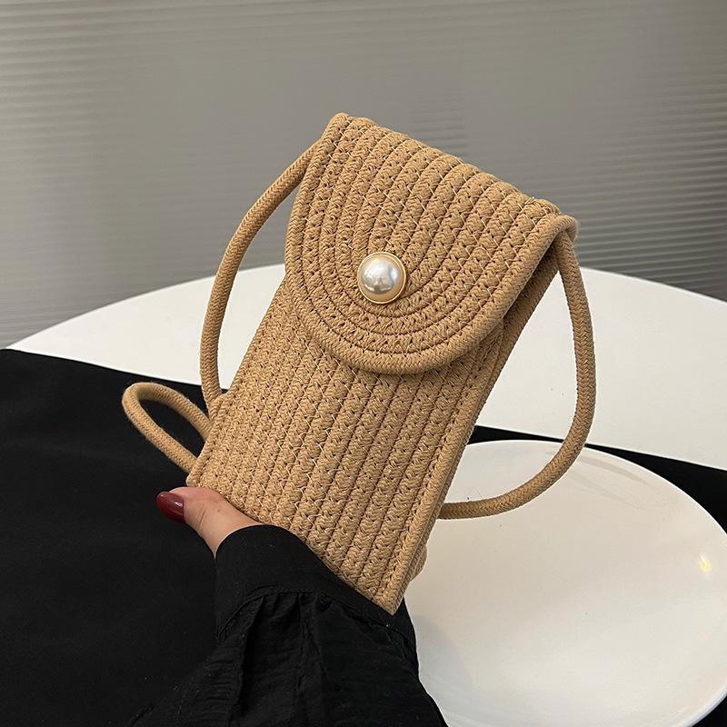 Colorful Woven Crossbody Straw Bag: Cute Cotton Rope Design, Perfect for Cell Phones - A Stylish Single Shoulder Bag for Women