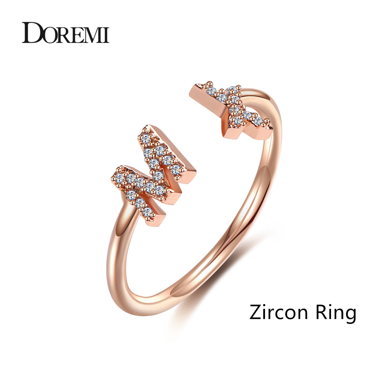 

DOREMI Open Ring Custom Letter Jewelry Iced Out Zircon Stone Geometric letters fashion Ring For Women Handmade Jewelry For Gifts 5 серебряный