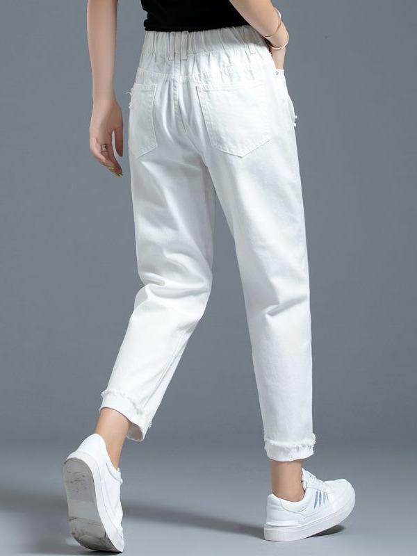 Women's High Waist White Ripped Jeans - Spring 2026 Slimming Cropped Narrow Fit Harem Style