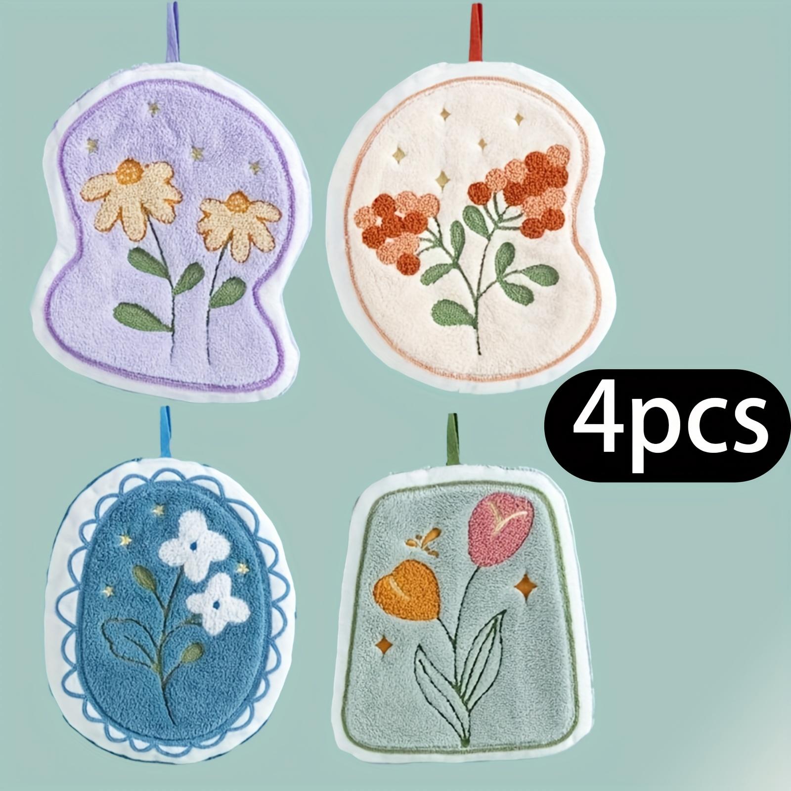 

4 шт. Элегантные махровые полотенца для рук с цветочной вышивкой, Мягкая, впитывающая, прочная микрофибра, 4 уникальных цветочных дизайна для кухни, ванной комнаты