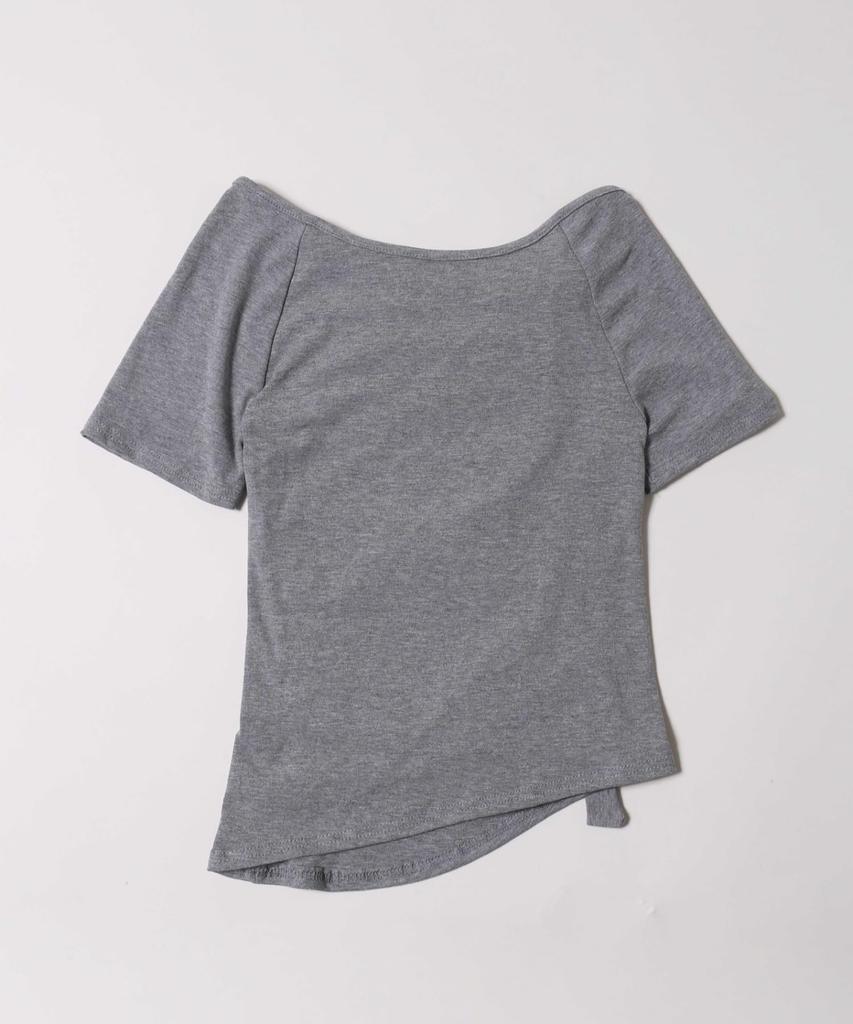 WEGO PHILLY Belt Design Short Sleeve Summer Gray Off-the-Shoulder T-Shirt, Top, Clothes, Women's,