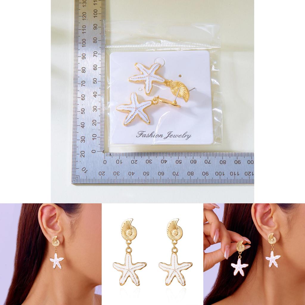 Summer Ocean Starfish Earrings With Alloy Shell Design For Women Beach Jewelry