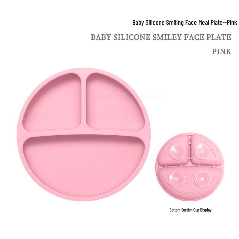 Children's Silicone Smiley Face Divided Meal Plate - Drop-Resistant, Three-Compartment Training Tableware