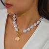Fashion Irregular Special-shaped Pearl Necklace, Light Luxury Metal Collarbone Chain Set