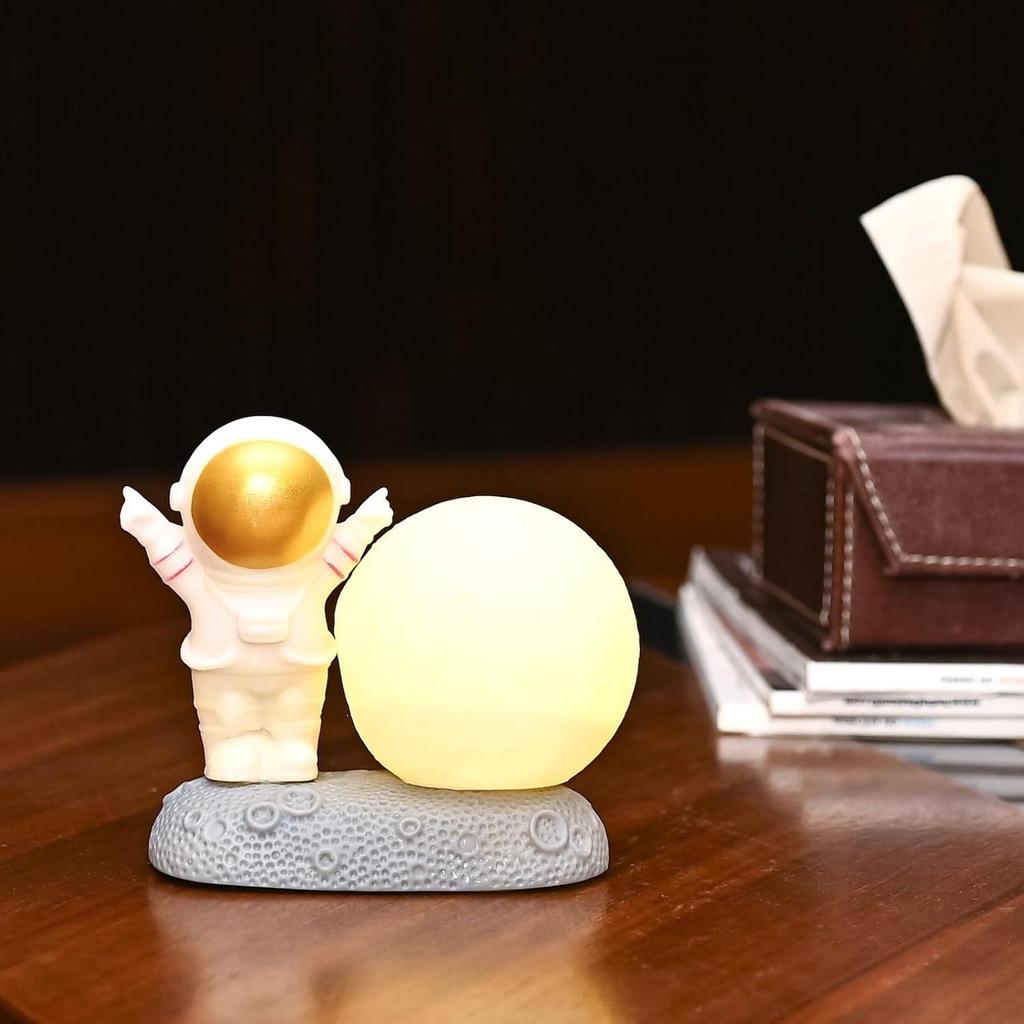 10 Cm Moon Lamp with Astronaut Figurine | Stunning Golden LED Light for Home, Office Desk, Car Dashboard, Modern Room Décor, and Perfect Gifting Idea