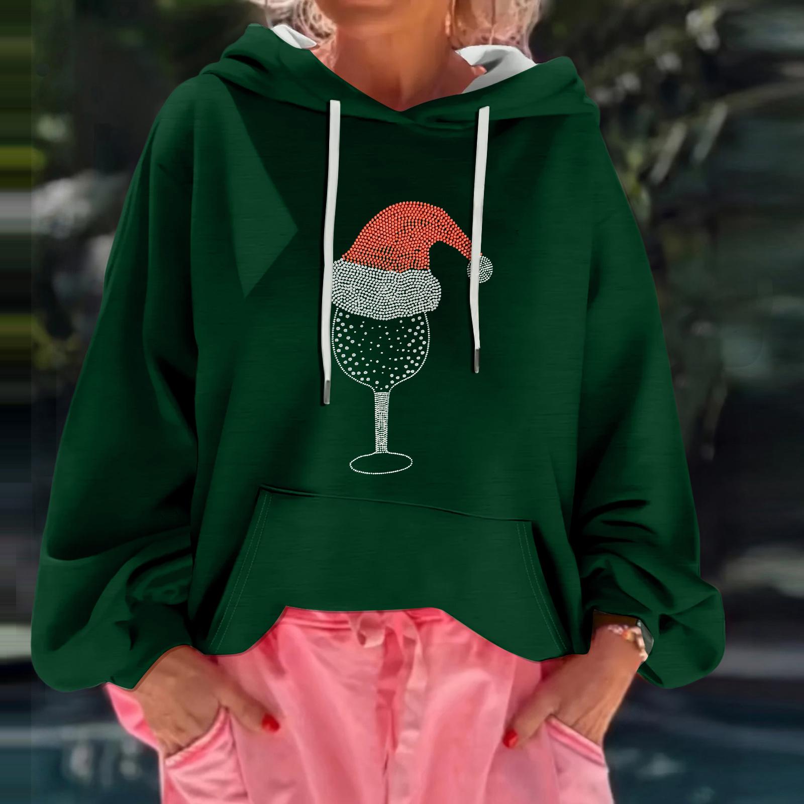 

Women s Christmas Print Loose Casual Long Sleeve Hooded Sweatshirt S