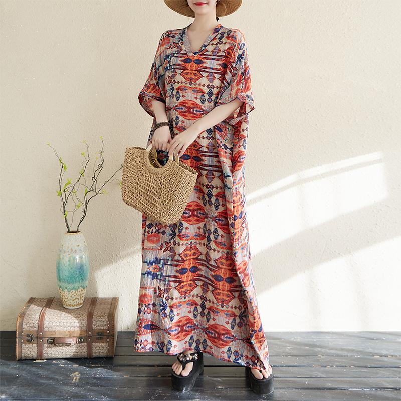 

Dimanaf 2025 Новое женское летнее повседневное льняное платье больших размеров Винтажное длинное платье Свободное макси Базовое праздничное платье One Size красный