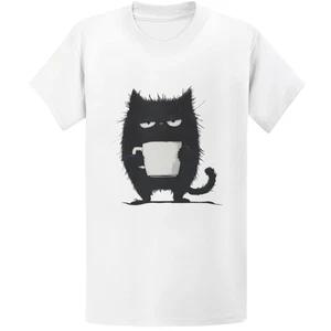 Gildan 5000 Grumpy Black Cat Coffee T-Shirt - Kawaii Tired Cat Lover Gift Tee 1 S