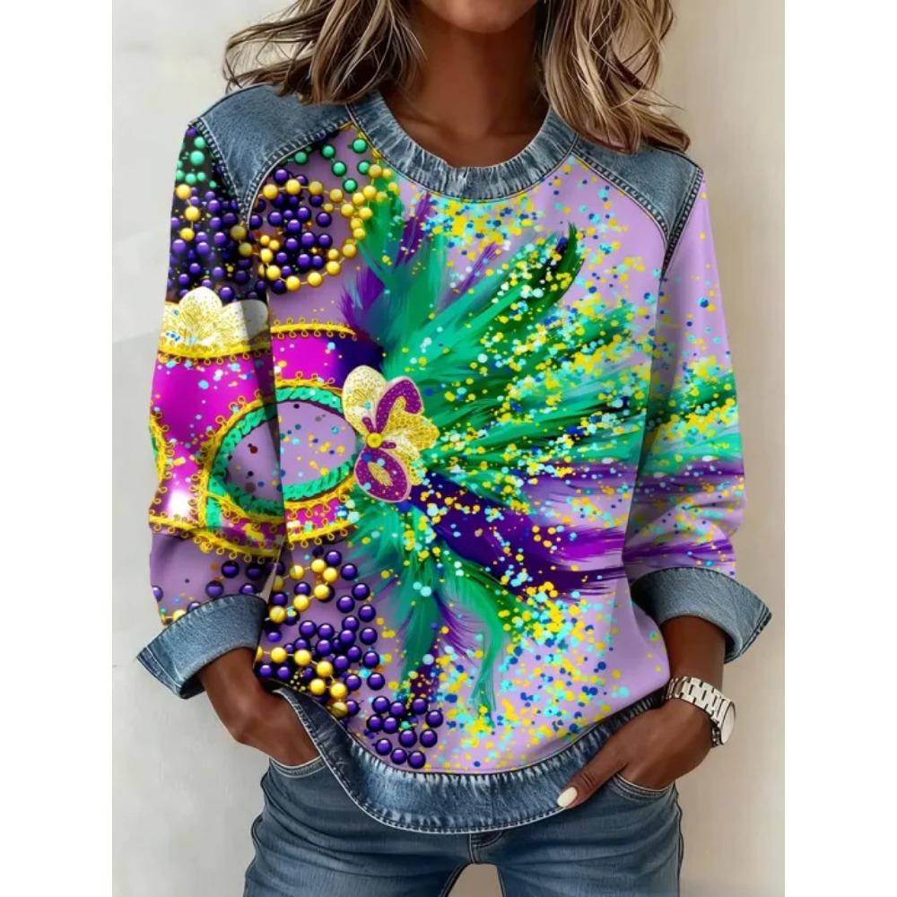 Autumn Fashionable Comfortable Casual Versatile Loose Women's Multi Color Printed Round Neck Long Sleeved T-Shirts