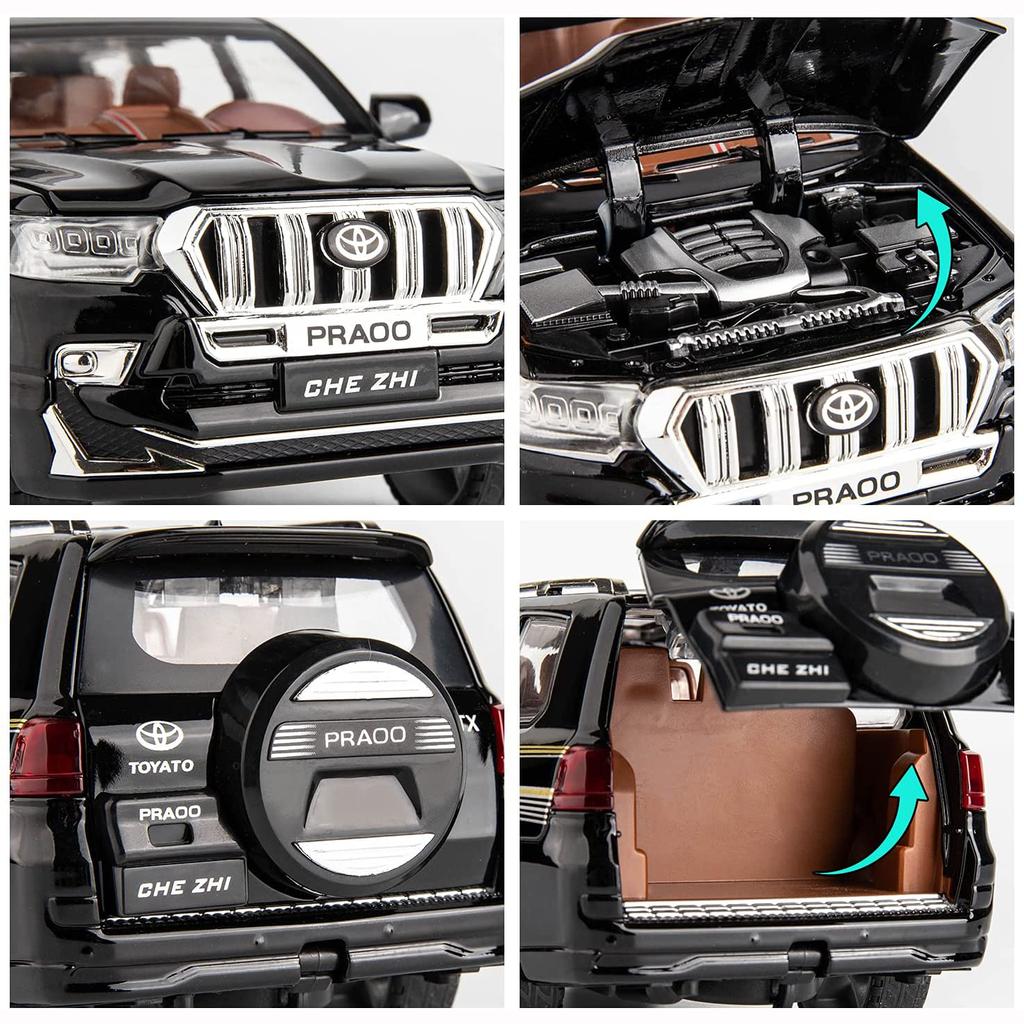 Model auta Toyota Prado v měřítku 1/24, stahovací auto ze zinkové slitiny se zvukem a světlem pro děti, chlapec, dívka dárek