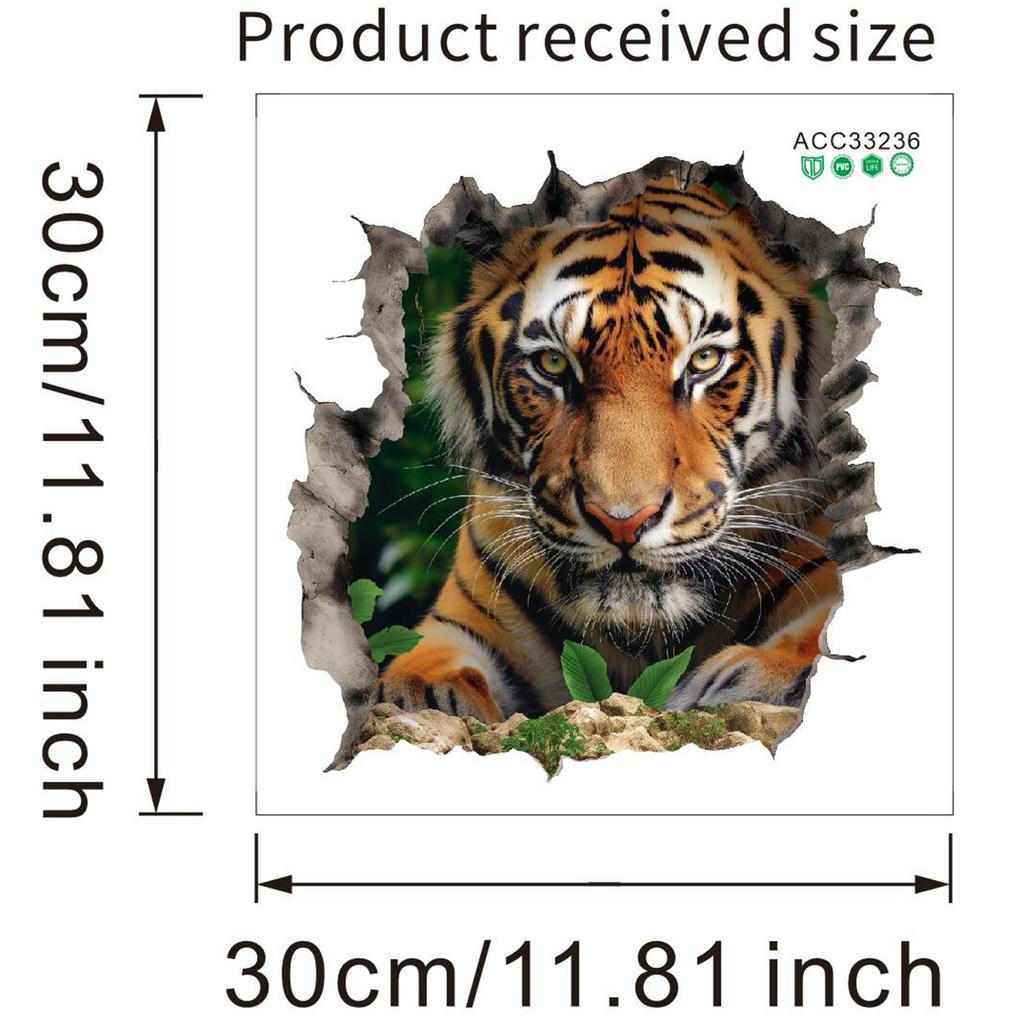 Fierce 3D Breaking Wall Tiger Toilet Stickers, Waterproof Removable Self-Adhesive Bathroom Decals