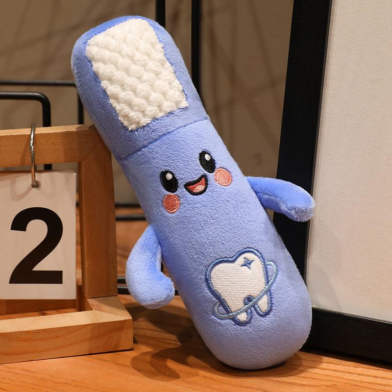 Kreative Zähneputzen-Serie Plüschtiere Stofftiere Weiche Zahnbürste Zahnpasta Zahn-Puppe Niedliche Schreibtischdekoration Kinder Demo-Requisiten 20cm