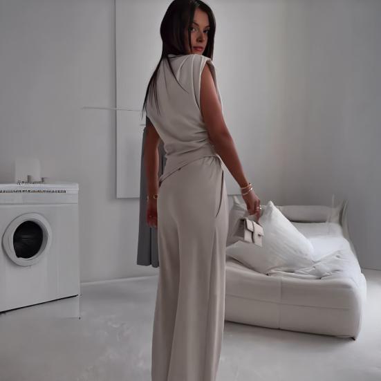 Women Two Piece Outfits Summer Sleeveless Irregular Hem Top And Wide Leg Pants Set Casual Business Office Set