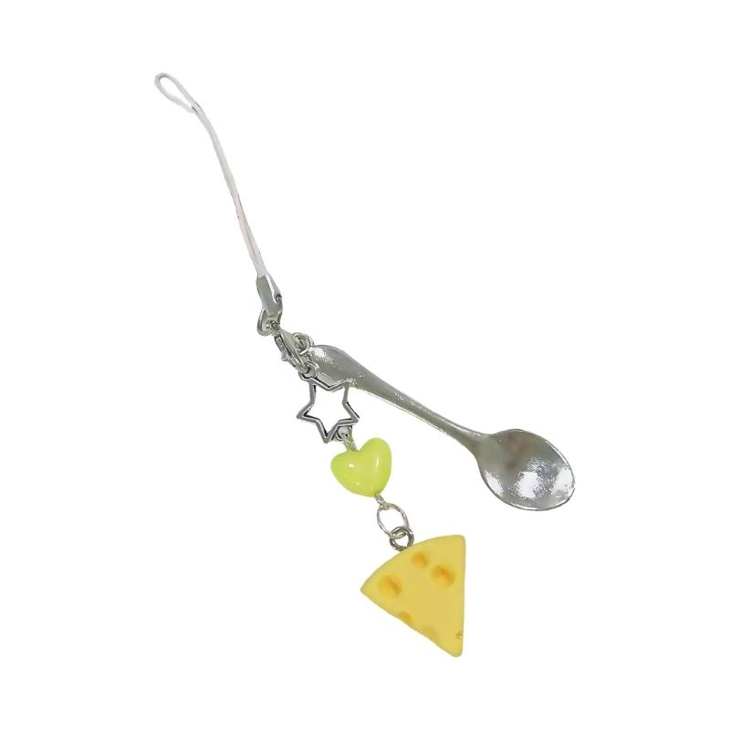 Trendy Retro Futuristic Cheese Shaped Phone Chain Drop Proof Security Design Keychain Bag Hanging Decoration
