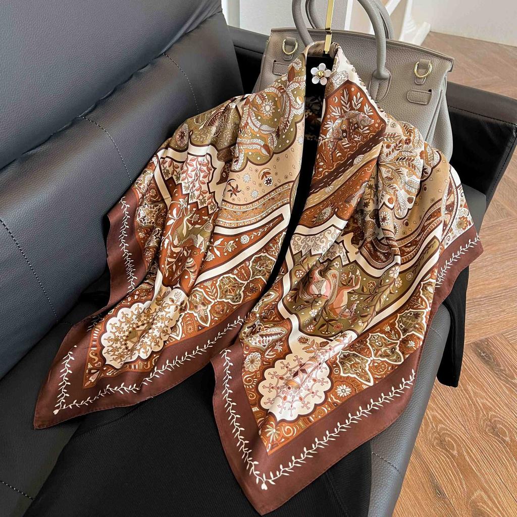 Square scarf 91CM large square scarf imitation silk satin scarf temperament women's shawl scarf headscarf windproof silk scarf thin