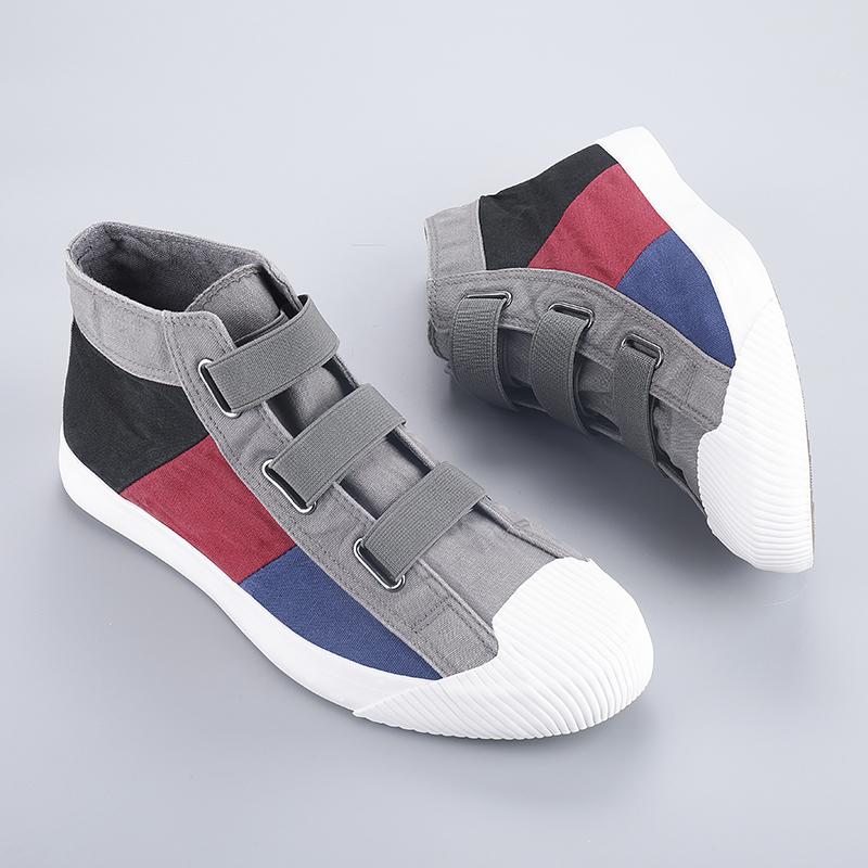 Scarpe di Tela Ballerine Quotidiane da Uomo Sneakers Alte con Lacci Scarpe Vulcanizzate da Uomo Abbinamento Colori Calzature da Passeggio Scarpe da Scuola