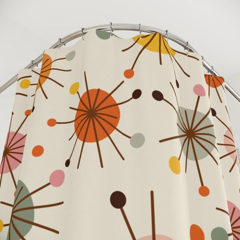 Mid Century Modern Shower Curtain - Retro Geometric, 50s MCM, Lime, Cream, Green, Mustard & Rust, Colorful Bath Decor
