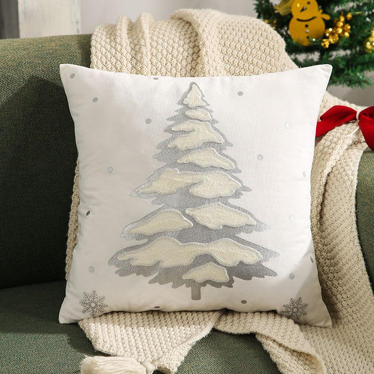 Reindeer Christmas Tree Gold Foil Printed Autumn Winter Pillow Cover Snowflake Embroidered Cushion Cover