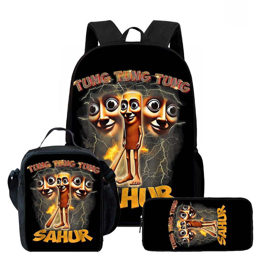 Pcs Set Brainrot Cartoon Child School Backpack with Lunch Bags ,Pencil Bags ,School Bags for Boys Girls Best Gift