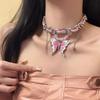  Butterfly Tassel Necklace Sweet Cool Spice Girl Temperament Exaggeration Light Luxury Design Leather Clavicle Chain Gift