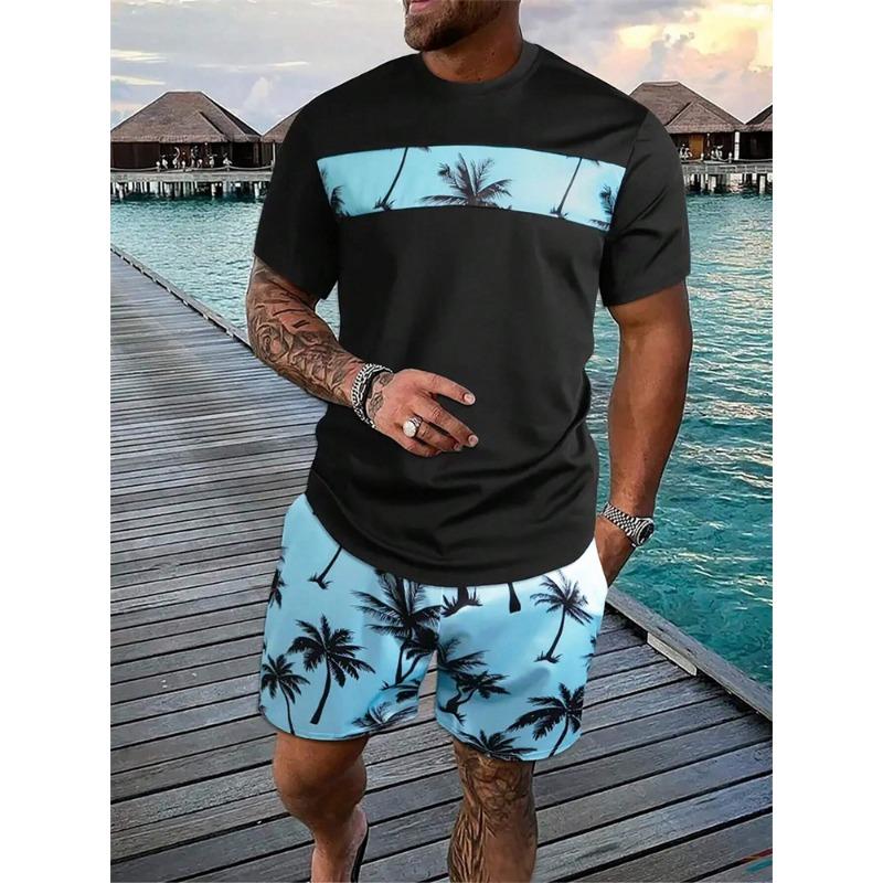 3D Coconut Print Classic Hawaiian Suit 2024 Summer Men's and Women's Gradient T-Shirt Shorts 2-Piece Beach Vacation Tracksuit
